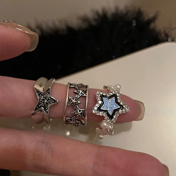 DAIIIBABYYY  -  Punk Y2K Make Old Vintage Finger Rings for Women Men Star Hollow Metal Opening Ring Korean Kpop anillos Party Jewelry